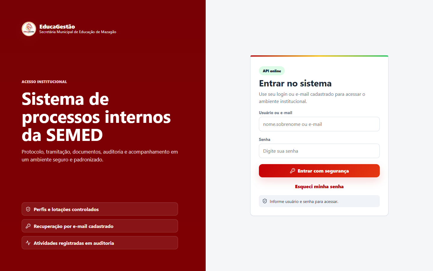 Captura do sistema em destaque